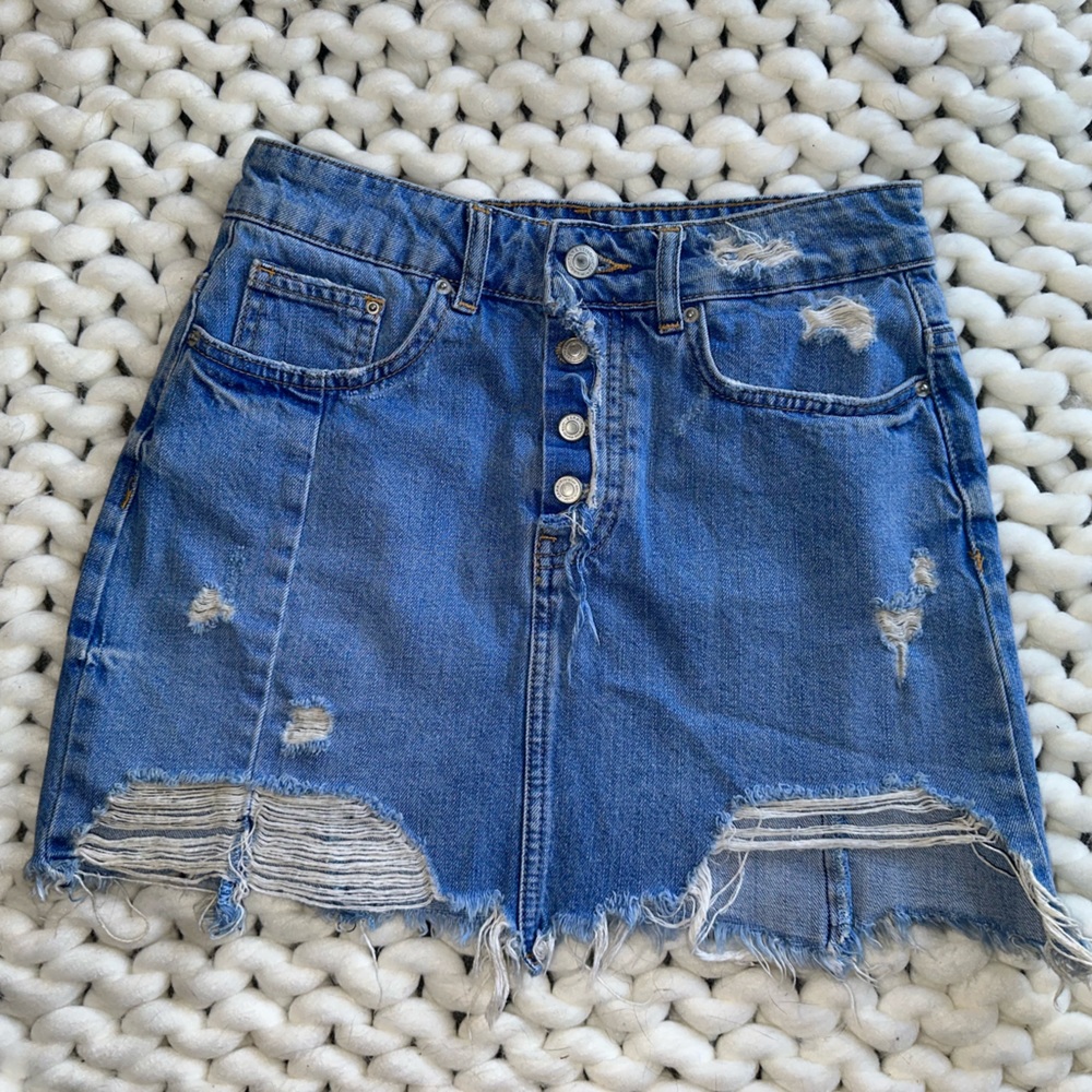 Zara High Waisted Denim Mini Skirt
